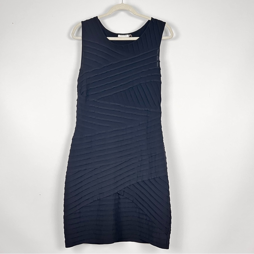 Calvin Klein Black Ribber Ruffle Sleeveless Sheath Dress Size 14